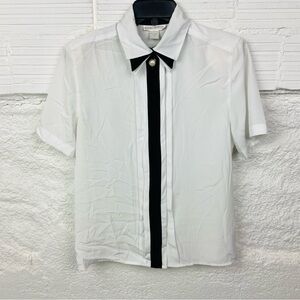 Susan Hutton Chic pearl White and Black Short Sleeve Blouse size 6